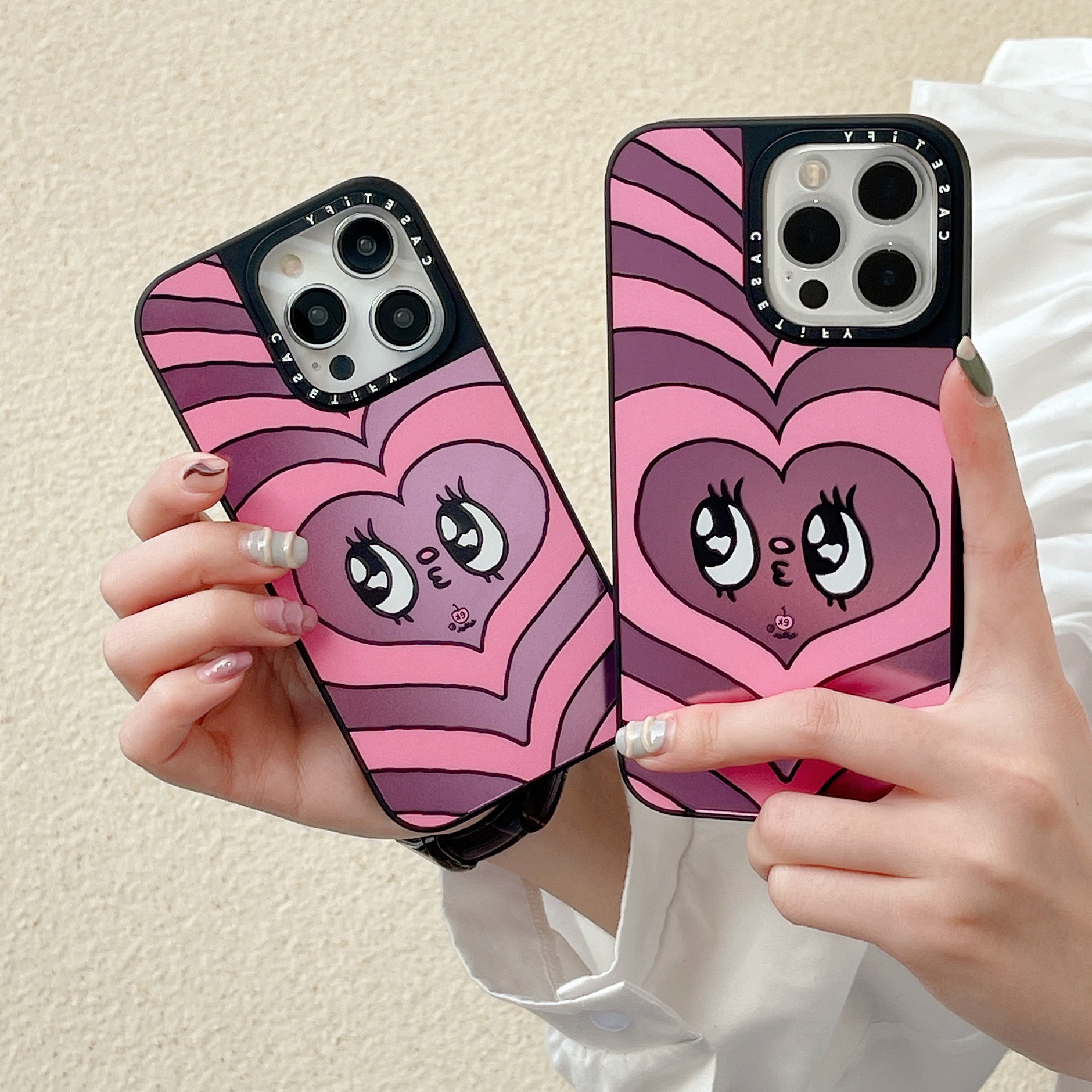 CAS可爱原宿兔爱心脸镜面适用苹果15Pro新款防摔iPhone14PromaxCASE明星同款12promax潮11/13promax保护套