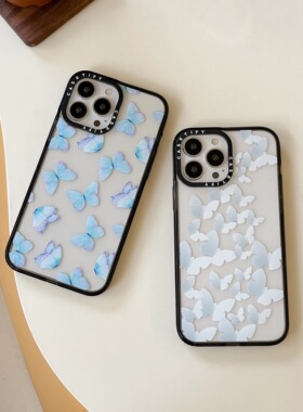蓝色水彩蝴蝶白色蝴蝶适用苹果15Pro亚克力iPhone14Promax手机壳CASE明星同款12promax潮11/13pro防摔保护套