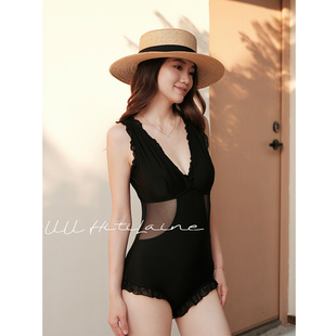 感蕾丝黑色连体遮肚显瘦温泉度假泳装 泳衣女性 露背 2026新款