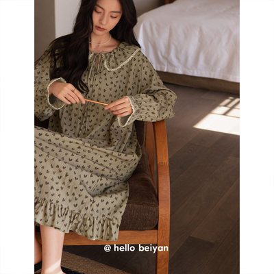 贝妍女春秋新款甜美长袖睡裙