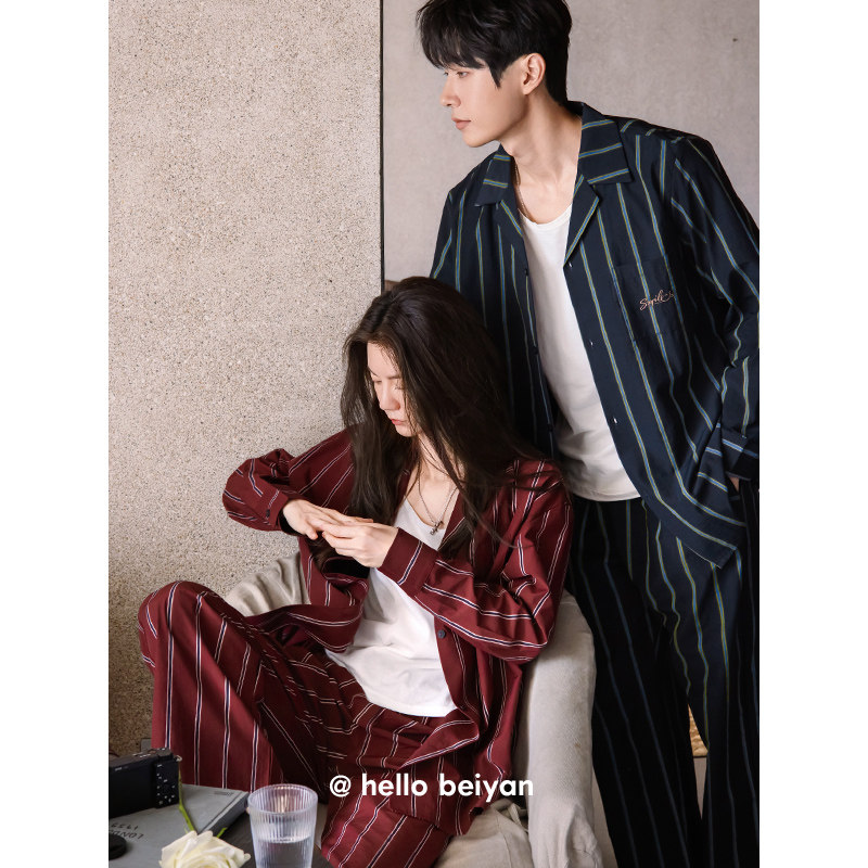 贝妍春秋季情侣睡衣女款柔软棉长袖开衫套装男休闲大码条纹家居服,女士内衣/男士内衣/家居服,睡衣/家居服套装,淘宝优惠券,粉丝福利购,淘宝优惠卷