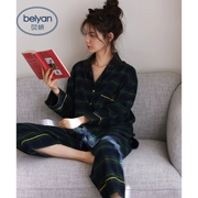 Bellow cotton mùa thu đồ ngủ nữ đơn giản kẻ sọc cardigan dài tay dịch vụ nhà lỏng lẻo kích thước lớn dệt phù hợp với bông - Giống cái