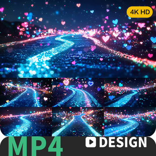 唯美粒子赛博朋克浪漫星轨霓虹爱心隧道穿梭婚庆LED舞台视频素材