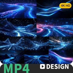 唯美震撼海浪河流山峰粒子光效舞美台背景发布会背景颁奖视频素材