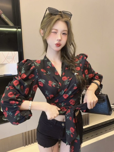 Осенний шелковый лонгслив, кардиган, рубашка с бантиком, V-образный вырез, рукава фонарики