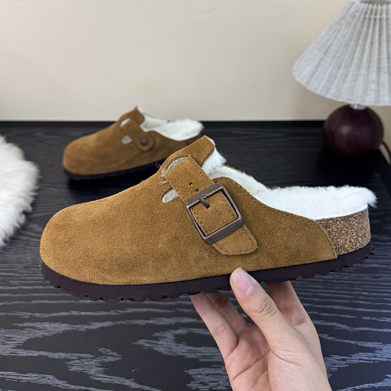 24新款时尚真皮牛皮包头羊毛里加绒保暖拖鞋室内外休闲鞋雪地靴