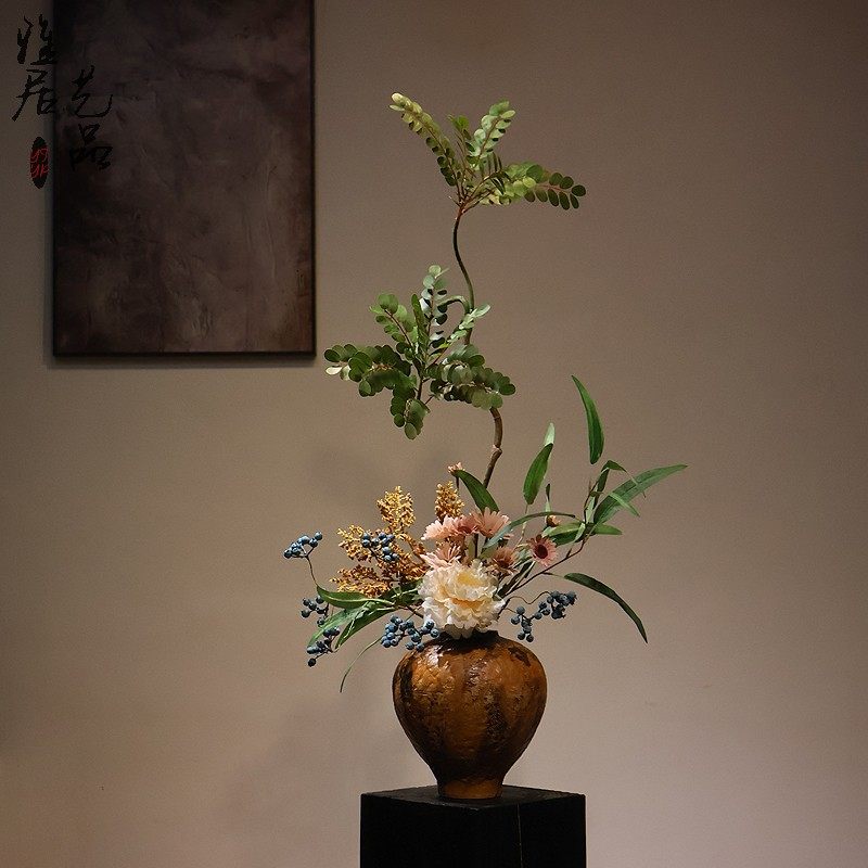 新中式陶瓷花瓶摆件侘寂风禅意南天竹高级感玄关茶室民宿酒店装饰,家居饰品,花瓶,淘宝优惠券,粉丝福利购,淘宝优惠卷
