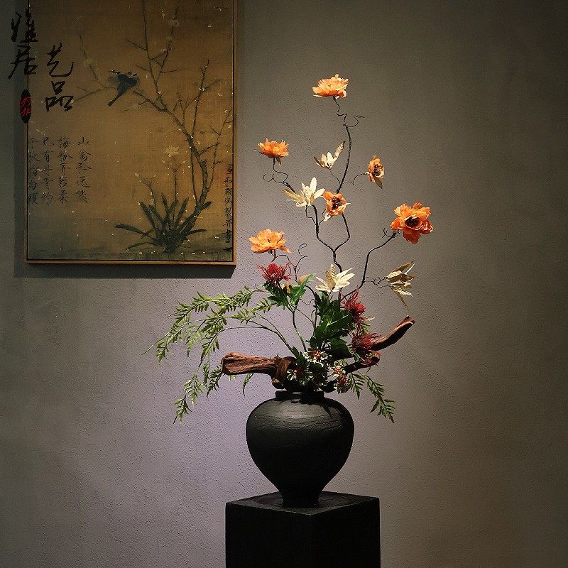 禅意新中式树脂木纹宋式花瓶摆件家居玄关民宿酒店侘寂风高级装饰,家居饰品,花瓶,淘宝优惠券,粉丝福利购,淘宝优惠卷