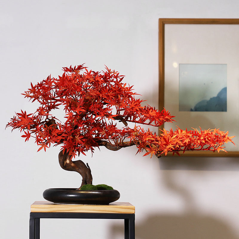 新中式迎客松红枫绿植盆景装饰品图片