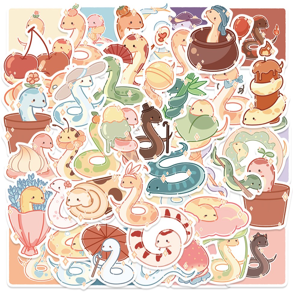 50贴卡通个性可爱涂鸦小蛇贴纸