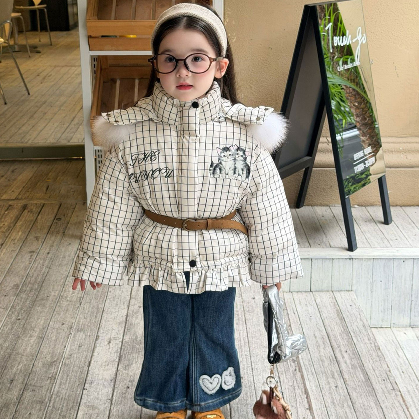 女童羽绒服儿童秋冬防风格子外套