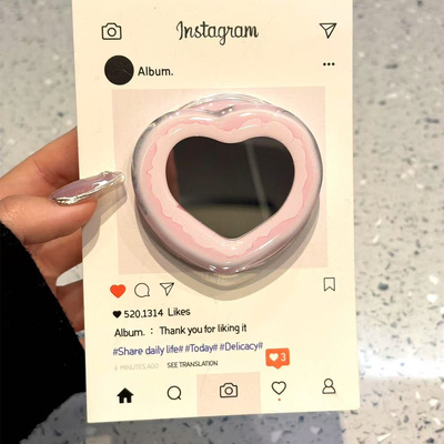 少女粉色镜面爱心磁吸支架适用MagSafe手机强力吸附桌面懒人支架