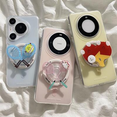 创意卡通可爱球拍磁吸支架适用华为mate60pro+手机壳Mate60可旋转球pura70pro二合一m40/50pro/p60防摔男女款