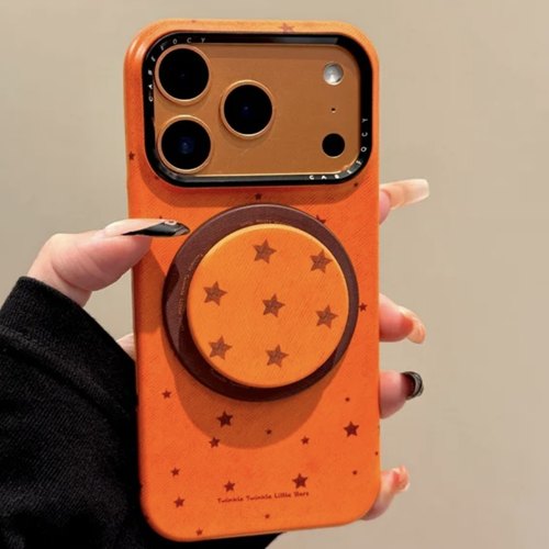 适用iPhone17promax复古橘色满屏星星磁吸支架16PRO手机壳苹果13个性14promax简约15promax硬壳14PRO新款