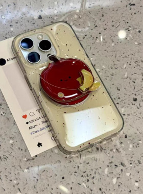 磁吸壳适用iPhone16pro/15手机壳苹果13简约黄底泼墨苹果香蕉转转磁吸支架13promax个性14promax防摔15pro硬