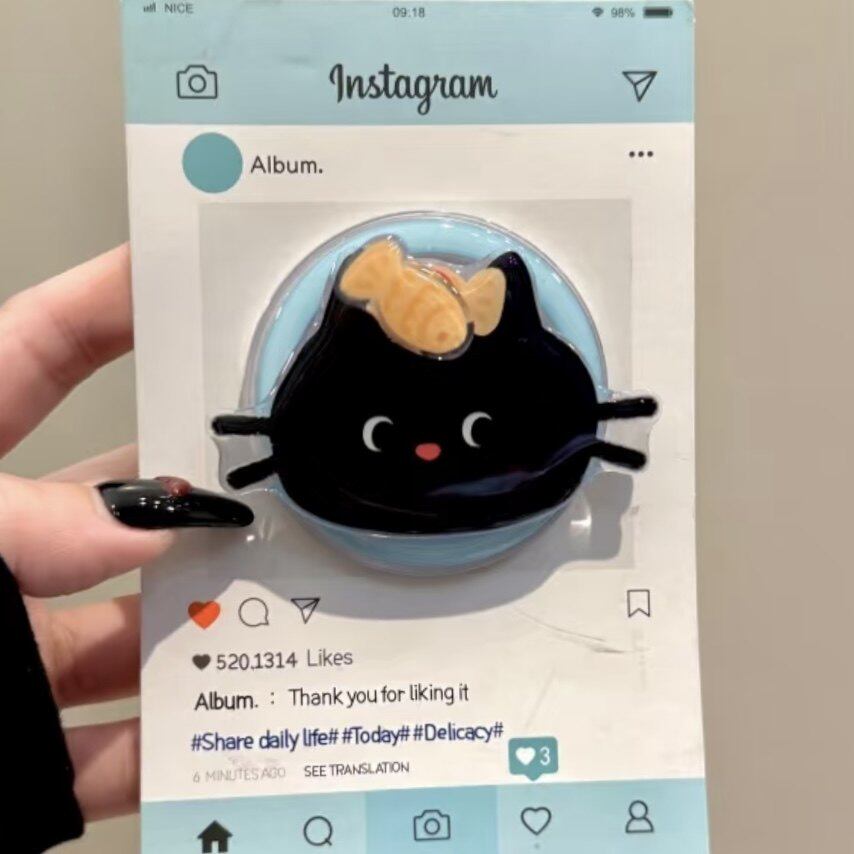 黑色猫鲷鱼烧转转磁吸支架适用MagSafe手机强力吸附桌面懒人支架