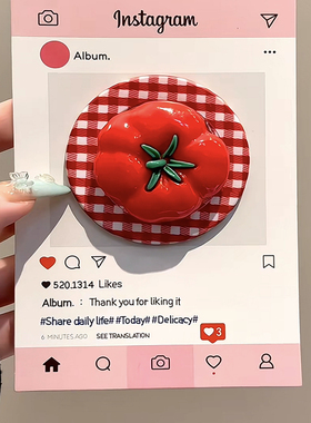 可爱红色格纹番茄磁吸支架适用MagSafe手机强力吸附桌面懒人支架