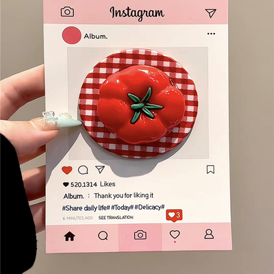 可爱红色格纹番茄磁吸支架适用MagSafe手机强力吸附桌面懒人支架