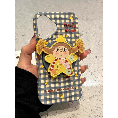 可爱格纹星星女孩磁吸壳适用iPhone16pro/15手机壳苹果13全包12女13pro个性14promax磁吸支架15promax硬壳