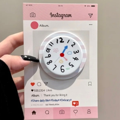 粉白条纹涂鸦闹钟磁吸支架适用MagSafe手机强力吸附桌面懒人支架