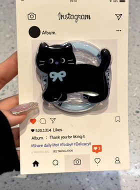 可爱蓝蝴蝶结黑猫磁吸支架适用MagSafe手机强力吸附桌面懒人支架