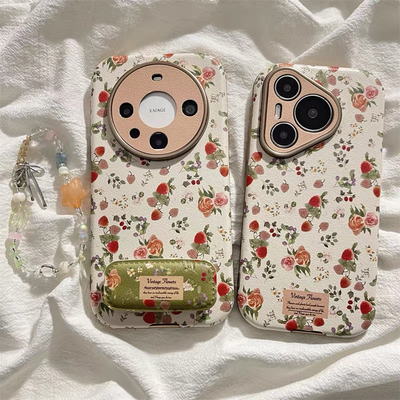 适用华为mate70pro手机壳ins小众满屏草莓玫瑰花mate50pro皮纹mate40防摔pura70pro防摔P60硬壳mate60pro
