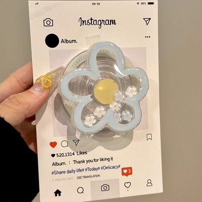 蓝线条小花摇摇乐磁吸支架适用MagSafe手机强力吸附桌面懒人支架