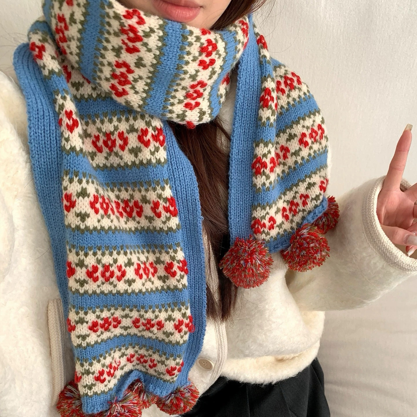 彩织软松~复古费尔岛提花毛球针织围巾女冬季保暖百搭护颈围脖潮,服饰配件/皮带/帽子/围巾,围巾/丝巾/披肩,淘宝优惠券,粉丝福利购,淘宝优惠卷