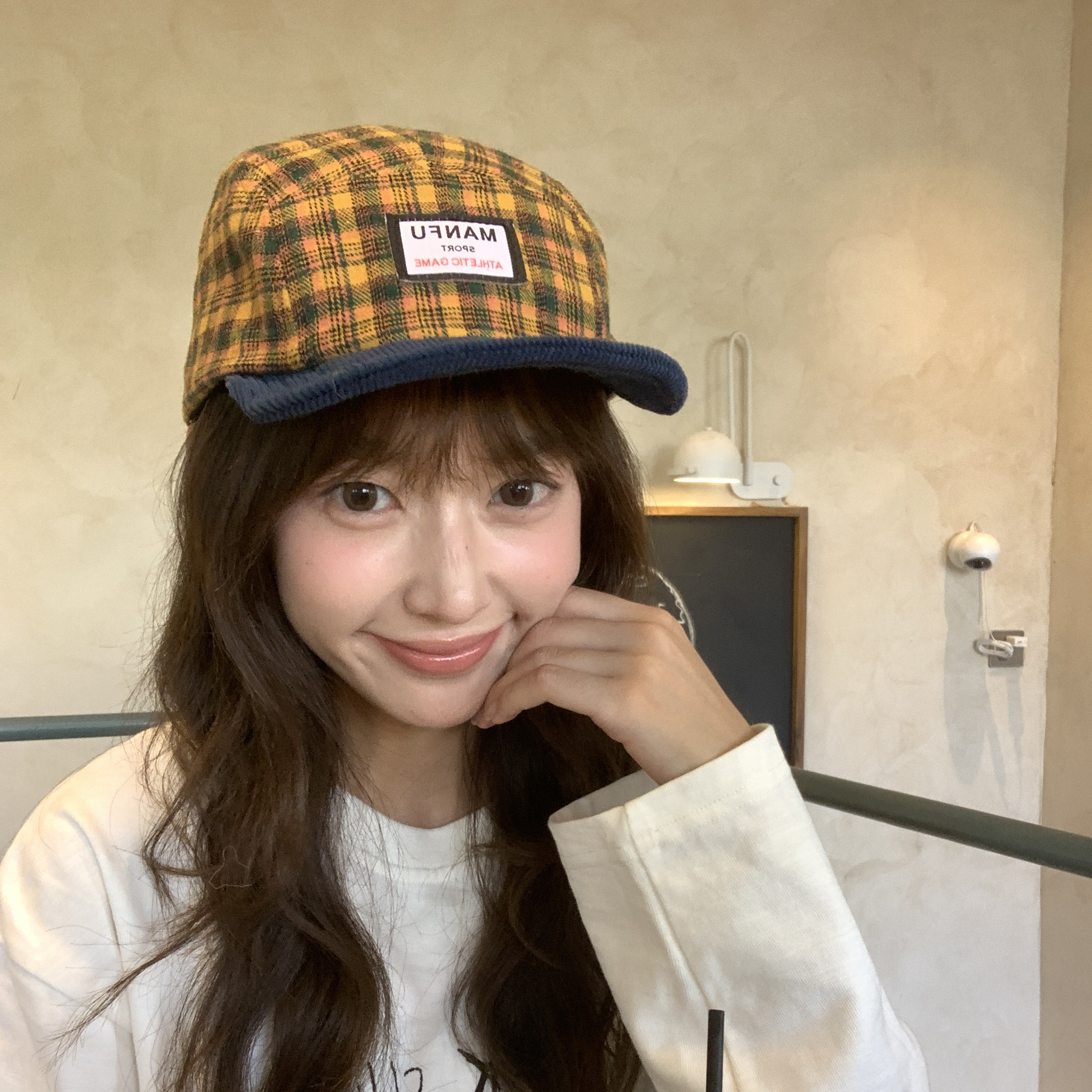 美式复古格纹拼接字母平沿棒球帽男女春秋百搭显脸小卡车帽鸭舌帽