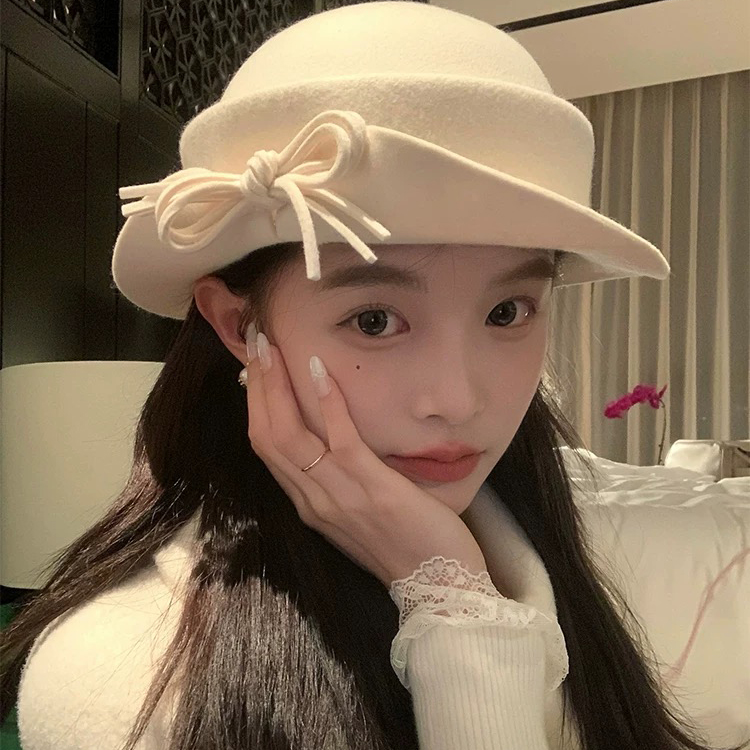 帽子女秋冬季赫本风优雅法式盆帽