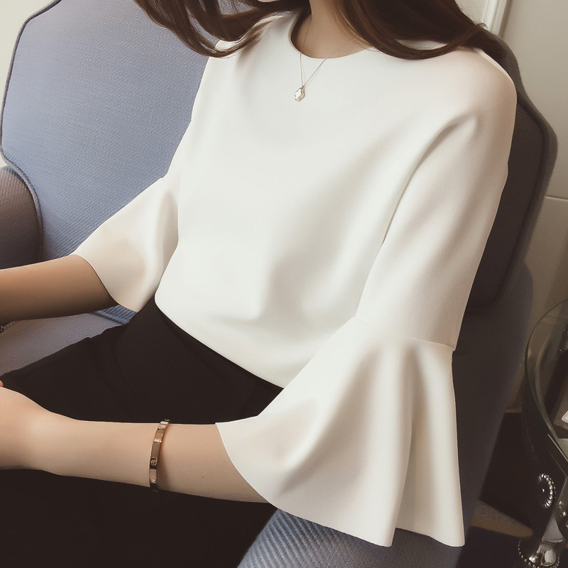 T恤女2018春夏新款韩版百搭喇叭半袖上衣韩范宽松显瘦新品五分袖
