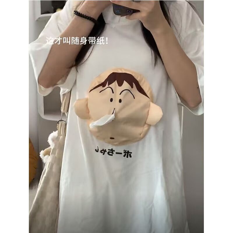 可爱休闲风3D小丑鱼抽纸T恤女短袖宽松创意随身带纸上衣