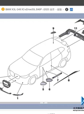 BMW宝马原厂 X3L G48加装MP套件 亮黑色前唇中网碳纤维牛角后视镜