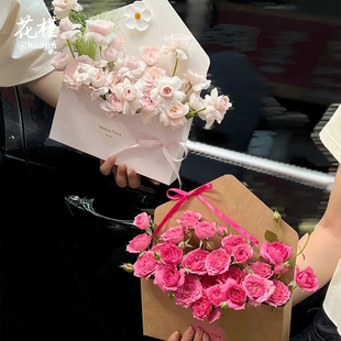 网红信封花束插花盒玫瑰鲜花小雏菊混搭礼盒手工diy花艺材料花店