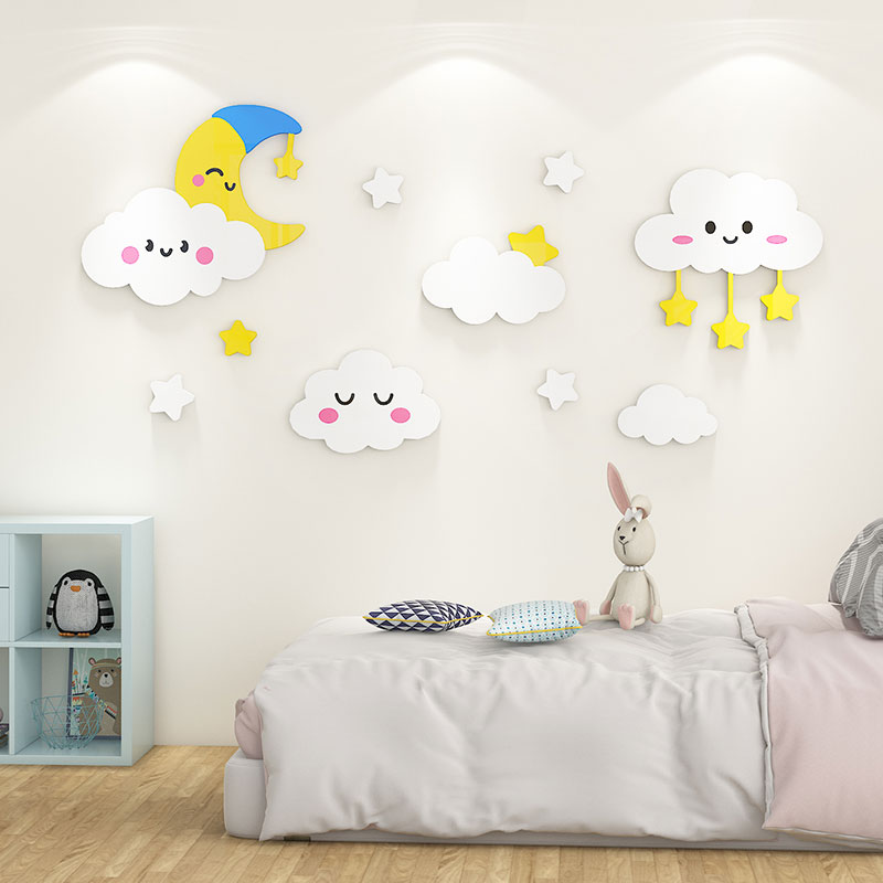 儿童房布置女孩卧室装饰云朵墙贴