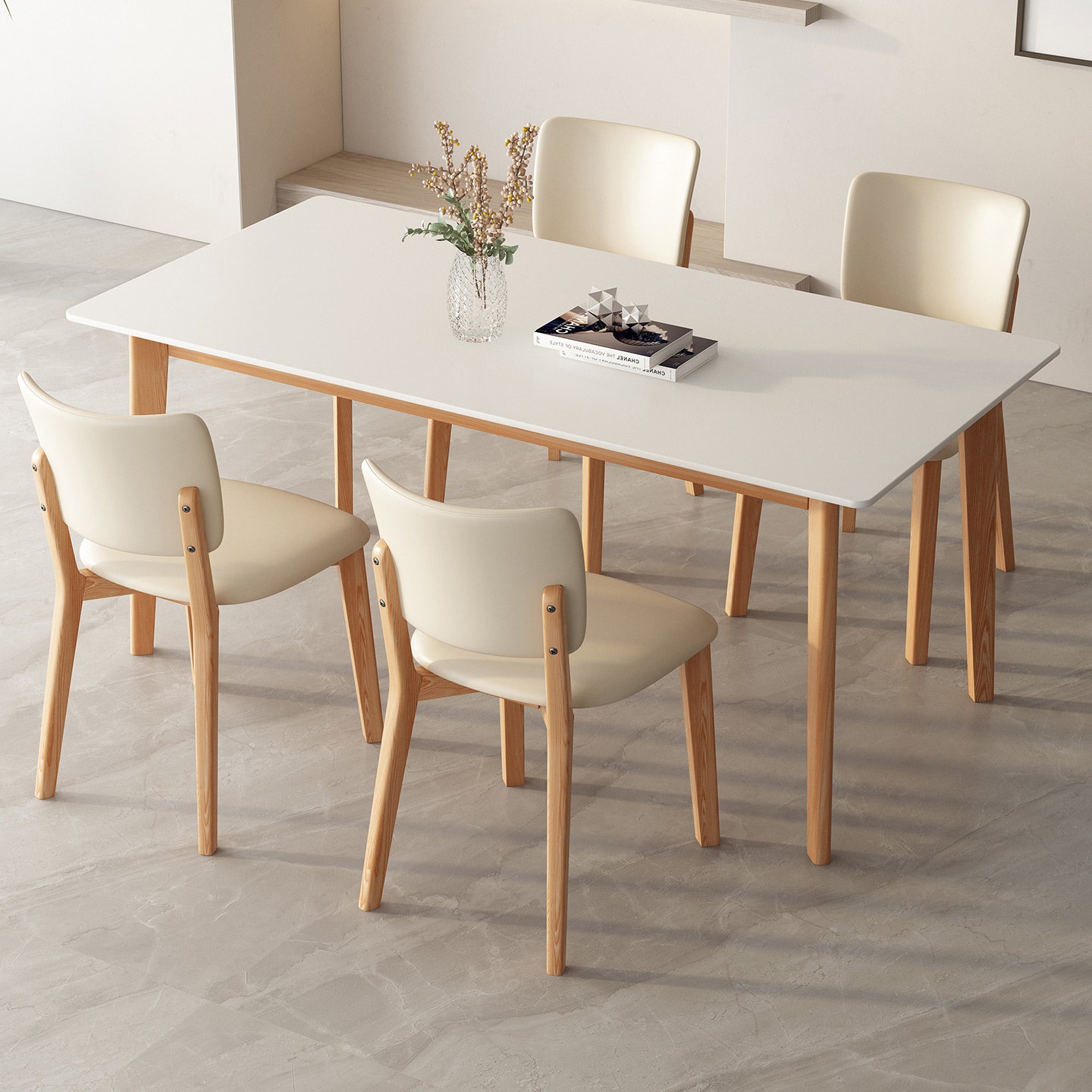 柃羊说岩板餐桌椅组合家用小户型轻奢简约奶油风长方形实木饭桌子,住宅家具,岩板餐桌,淘宝优惠券,粉丝福利购,淘宝优惠卷