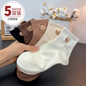 袜子女中短筒秋冬款 外穿短袜女棉袜低帮 新款 短袜小熊潮网红款 秋季