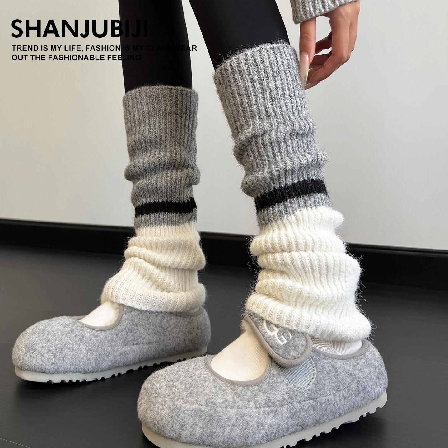 拼色针织袜套堆堆袜加厚保暖腿套