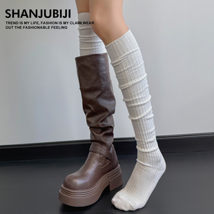 白色过膝袜长筒袜子女2025新款爆款配靴子女款显瘦堆堆袜护膝长袜