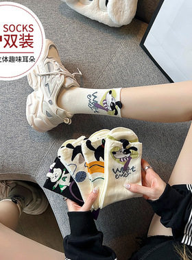 袜子女中筒袜外穿潮棉袜白色配小白鞋网红小众设计感春秋运动女生