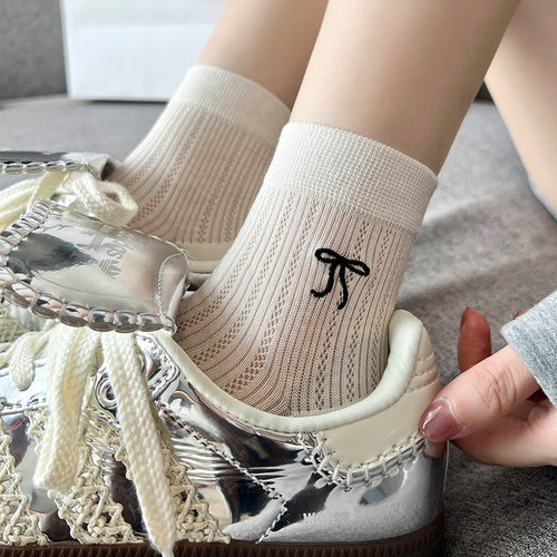 蝴蝶结袜子女夏薄款短袜网眼透气