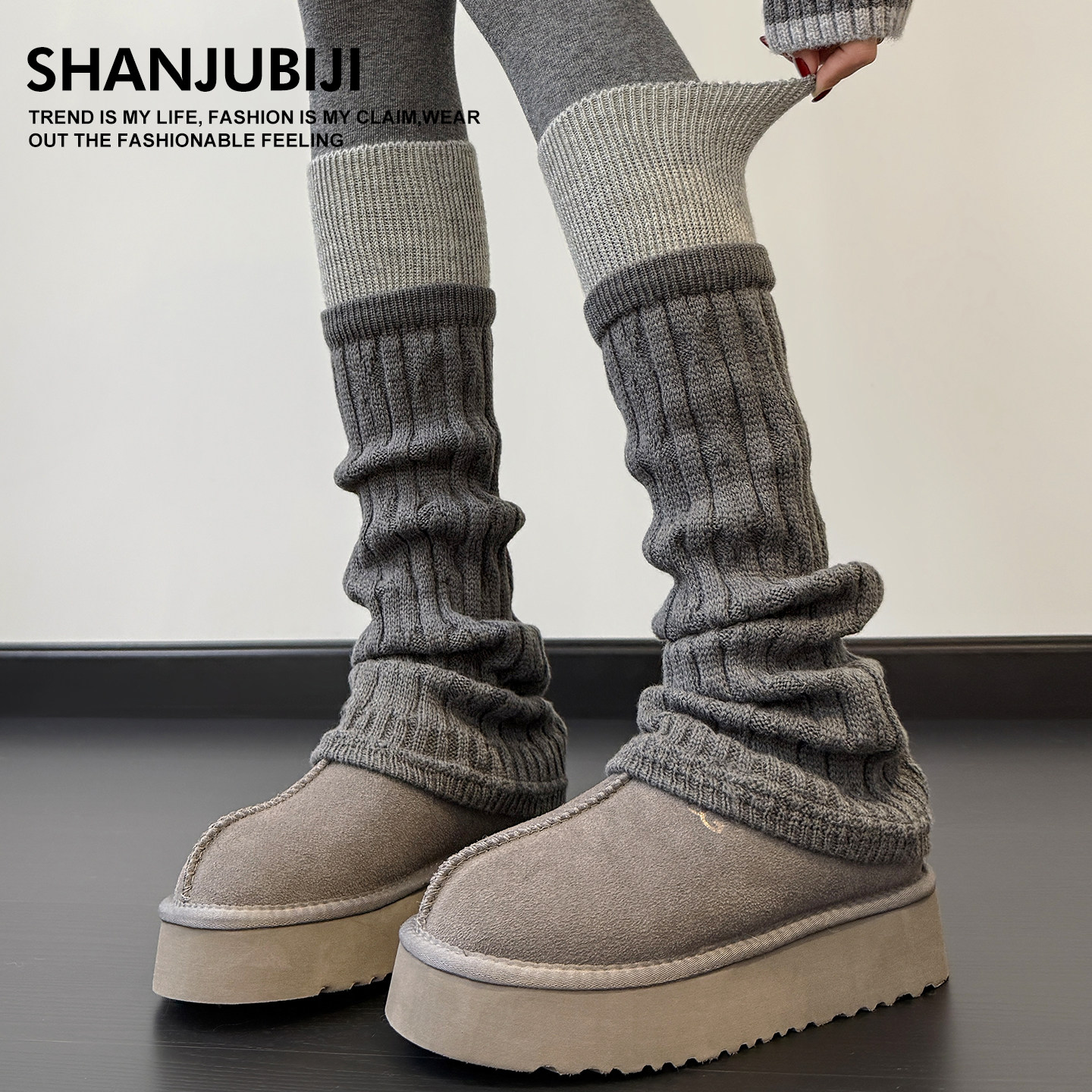 灰色袜套堆堆袜女秋冬配雪地靴羊毛袜子加厚保暖腿套女款显瘦y2k,女士内衣/男士内衣/家居服,长筒袜,淘宝优惠券,粉丝福利购,淘宝优惠卷