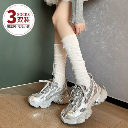 小腿袜薄款女款袜子2026新款爆款春秋JK蝴蝶结芭蕾风白色堆堆长袜