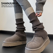 灰色袜套堆堆袜女款 显瘦小腿袜子秋冬加厚保暖针织腿套长筒配靴子