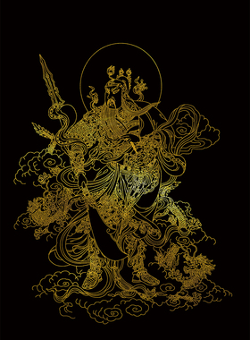 关公 关二爷描金画稿关圣帝君 武财神 伽蓝菩萨 佛像白描