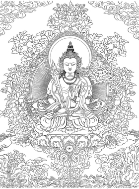虚空藏菩萨唐卡|静心减压|唐卡描金|佛像涂色|DIY手绘填色装饰画