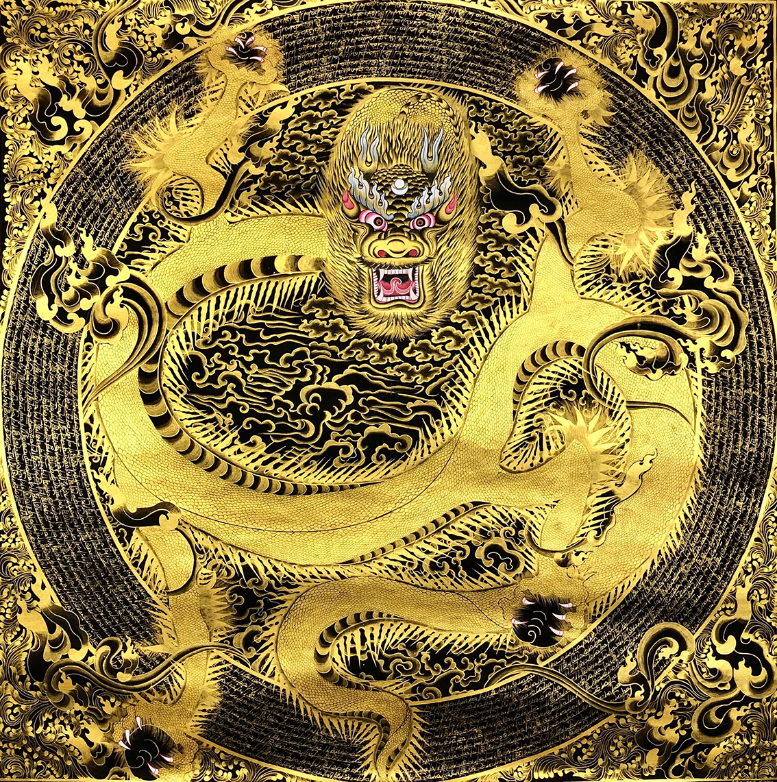 巨龙六字真言咒轮唐卡|静心减压描金画|diy解闷手工创意礼物