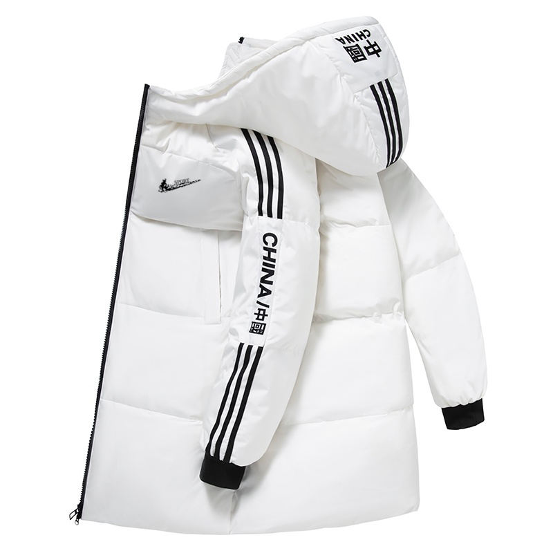 耐克顿羽绒服连帽中长款冬季男士三条杠运动风保暖加厚外套大码潮