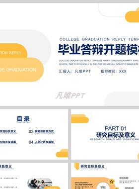 黄色圆角长条背景的高校毕业答辩开题报告PPT模板