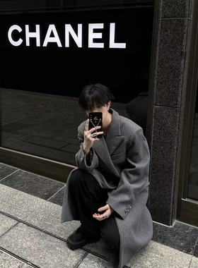 ACME man小众解构立体廓形垫肩毛呢大衣金属飞机扣设计感风衣西装